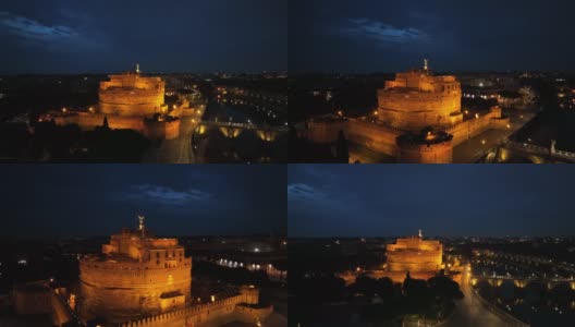 罗马，圣天使堡的夜晚。高清在线视频素材下载