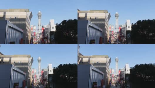 Tsutenkaku Tower Shinsekai District Shopping Street,Timelapse高清在线视频素材下载