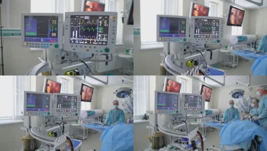 重症监护病房的监护仪。在医院做手术时，电脑屏幕上显示病人的心跳。医疗保健的概念。高清在线视频素材下载