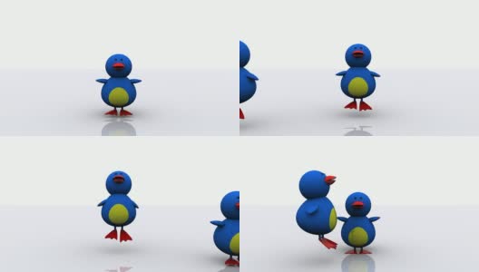 3D蓝色小鸡跳上跳下高清在线视频素材下载