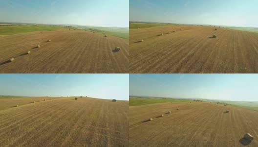 托斯卡纳的空中小麦秸秆捆高清在线视频素材下载
