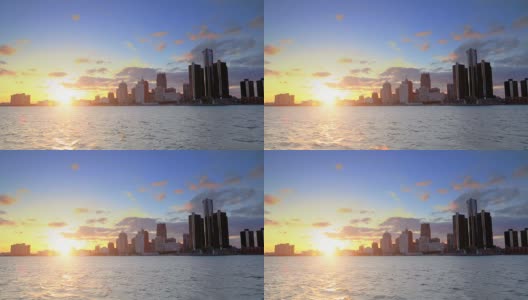 日落时分，密歇根州底特律的天际线高清在线视频素材下载