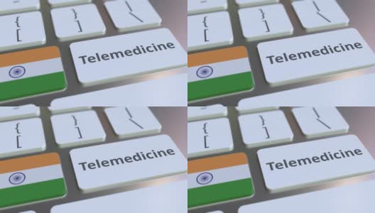 键盘上的远程医疗文本和印度国旗高清在线视频素材下载