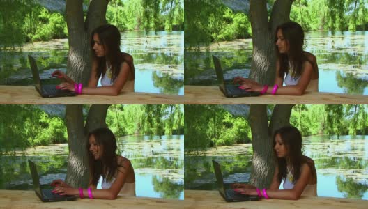 手持笔记本电脑的年轻女子高清在线视频素材下载