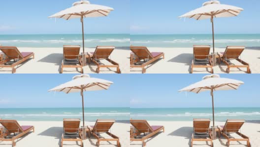 热带海滩的沙滩椅高清在线视频素材下载