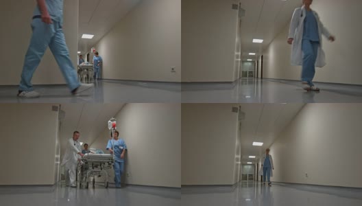 医生和两个护士正在把一个病人送进手术室高清在线视频素材下载