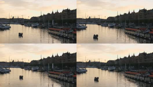 黄昏时分的斯德哥尔摩运河高清在线视频素材下载