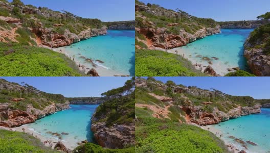 Caló des Moro (Cala de Sa Comuna)位于西班牙马略卡岛巴利阿里岛东海岸高清在线视频素材下载