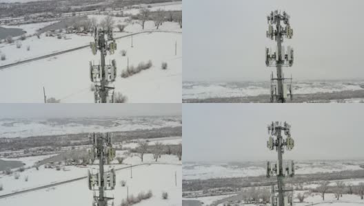 在雪天条件下的5G手机基站高清在线视频素材下载