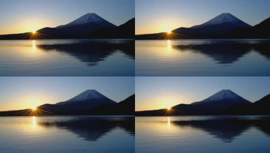 日本元津湖的日出和富士山高清在线视频素材下载