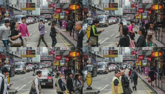 中国香港，2014年11月13日:中国香港九龙市中心的交通和行人高清在线视频素材下载