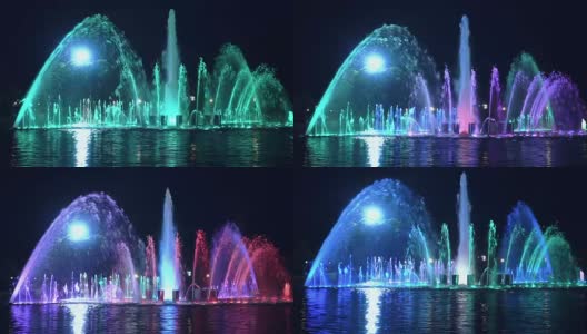 晚上公园里的彩色喷泉高清在线视频素材下载