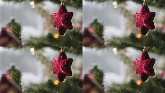 圣诞树装饰照明和冬季暴风雪高清在线视频素材下载