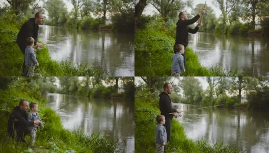 和父亲一起钓鱼高清在线视频素材下载