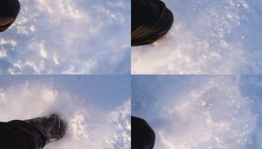 在新鲜的雪粉中奔跑高清在线视频素材下载