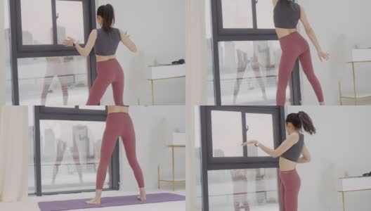 年轻的日本女性穿着瑜伽服跳现代舞高清在线视频素材下载