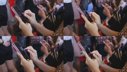 在城市火车上用手机的女人的手高清在线视频素材下载