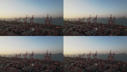 黄昏时分的港口集装箱码头高清在线视频素材下载