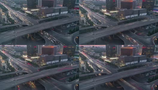 T/L MS HA TU Beijing Central Business District and Road Intersection, Day to Night Transition / Beijing, China高清在线视频素材下载