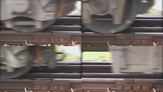 铁路上沿着轨道移动的火车车轮的CU高清在线视频素材下载