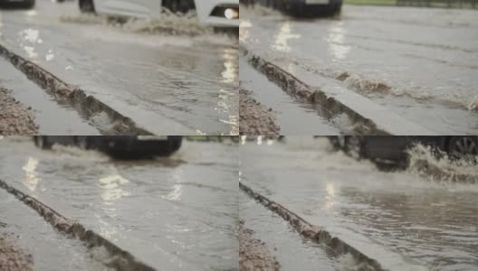 大雨过后街道被淹。气候变化。全球变暖。高清在线视频素材下载
