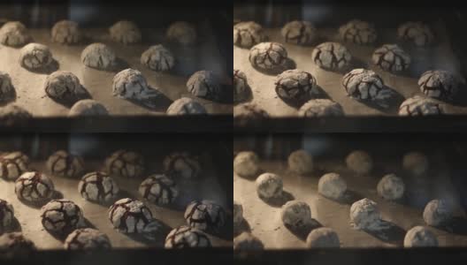 在烤箱中制作巧克力糖霜饼干的延时视频高清在线视频素材下载