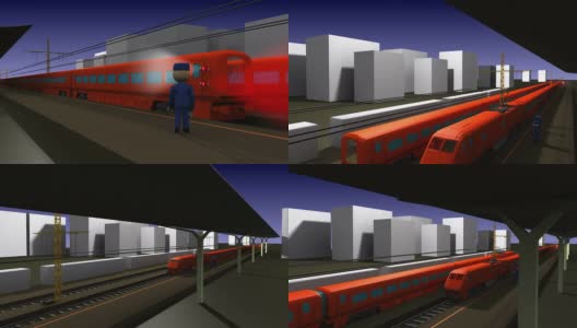 火车站场景动画的3D渲染高清在线视频素材下载