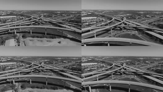 德克萨斯州45号收费公路和I-35号州际公路的交叉口，这是美国最繁忙的公路之一，正好穿过德克萨斯州的第二大州高清在线视频素材下载