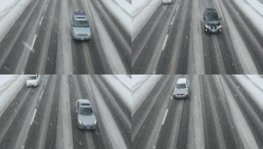 在积雪覆盖的道路上行驶的汽车高清在线视频素材下载