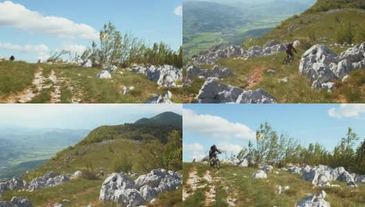 HD起重机:山地车骑手加速下坡高清在线视频素材下载