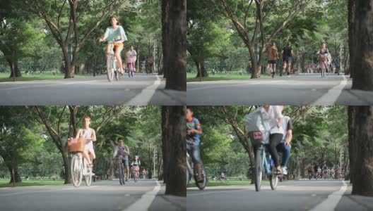 一群自行车在路上高清在线视频素材下载