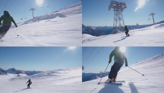 专业滑雪教练在意大利阿尔卑斯山进行速度滑雪(蒙特罗莎)高清在线视频素材下载