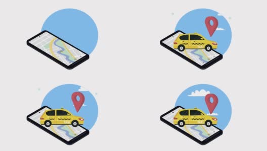 出租车服务在智能手机与pin定位高清在线视频素材下载