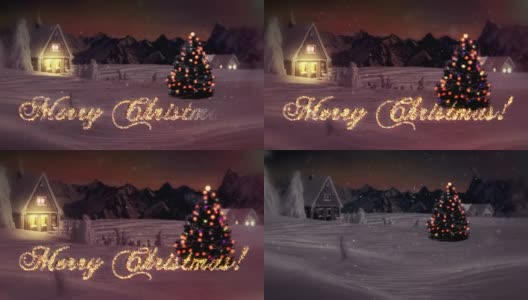 高清:圣诞快乐文字闪烁在冬季仙境高清在线视频素材下载