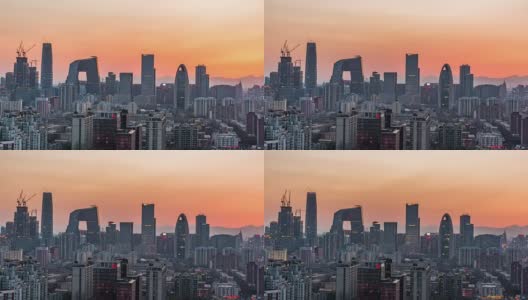 时间流逝——北京天际线的高架景观，从白天到夜晚的过渡高清在线视频素材下载