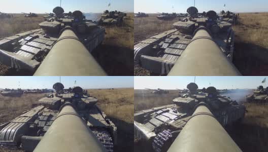 大口径火炮上装有摄像机的坦克正在旋转其炮塔高清在线视频素材下载