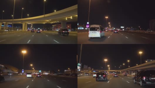 迪拜城市街道夜间行驶的POV镜头。高清在线视频素材下载