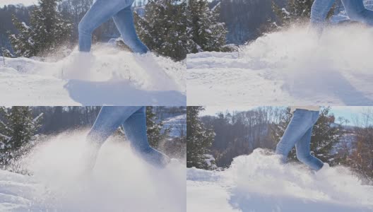 慢动作女人在雪中跋涉高清在线视频素材下载