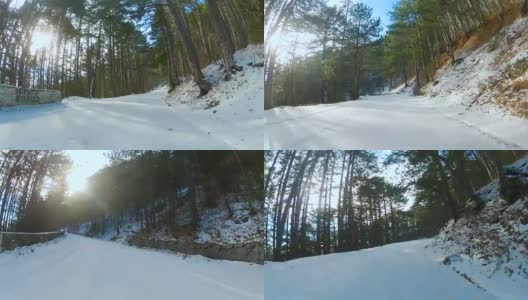 蜿蜒的道路穿过森林在冬天，去Pro高清在线视频素材下载
