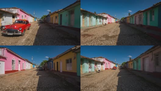 稳定镜头拍摄的特立尼达古巴与古董车高清在线视频素材下载
