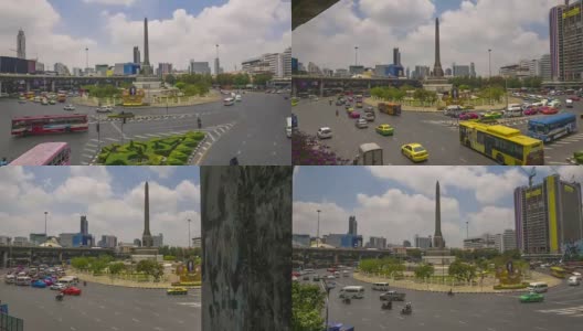 曼谷胜利纪念碑上的交通高清在线视频素材下载