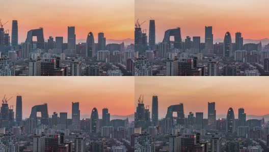 时间流逝-北京天际线鸟瞰图，从白天到夜晚的过渡(RL Pan)高清在线视频素材下载
