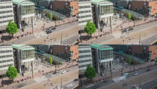 时间流逝:鹿特丹市中心鸟瞰图高清在线视频素材下载