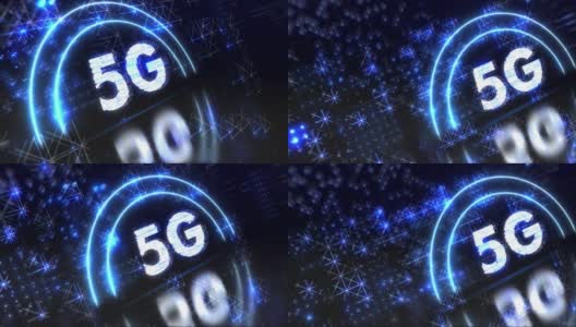 5G网络无线系统和互联网概念符号。霓虹灯故障动画高清在线视频素材下载