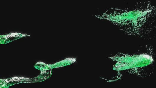 绿色流液体在3d风格的水溅在黑色4k高清在线视频素材下载