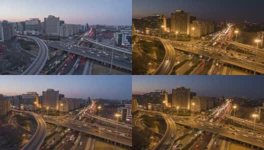 T/L WS HA ZI高峰时段的多条高速公路和立交桥，从白天到晚上/中国北京高清在线视频素材下载