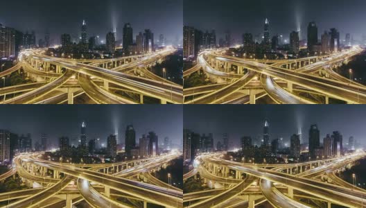 T/L WS HA ZI Road Intersection at Night / Shanghai, China高清在线视频素材下载