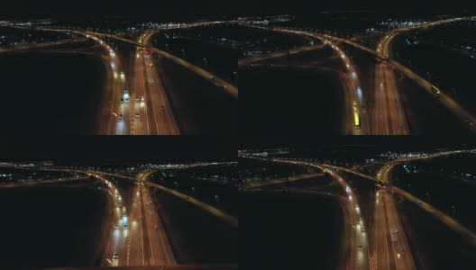 华沙郊区的夜景高速公路上的桥梁和高架桥。波兰。高清在线视频素材下载