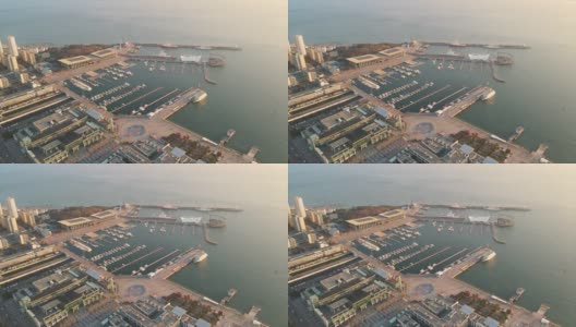 航拍青岛海岸线奥林匹克帆船中心港口码头高清在线视频素材下载