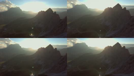 空中摄影:意大利白云石山的山峰高清在线视频素材下载